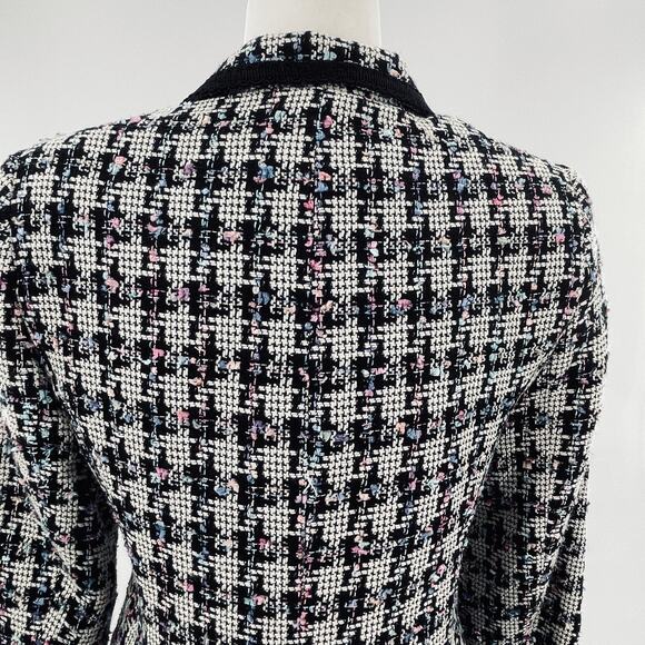 Giancarlo Ferrari Vtg Navy Blue White Plaid Tweed Edged Lined Blazer Jacket 8 - Picture 8 of 16